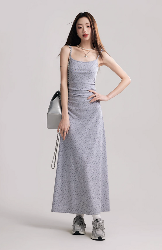 Light grey slimming floral maxi dress