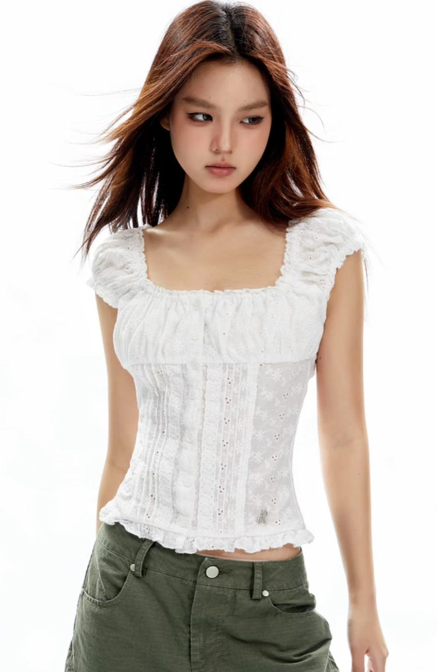 White puff lace top