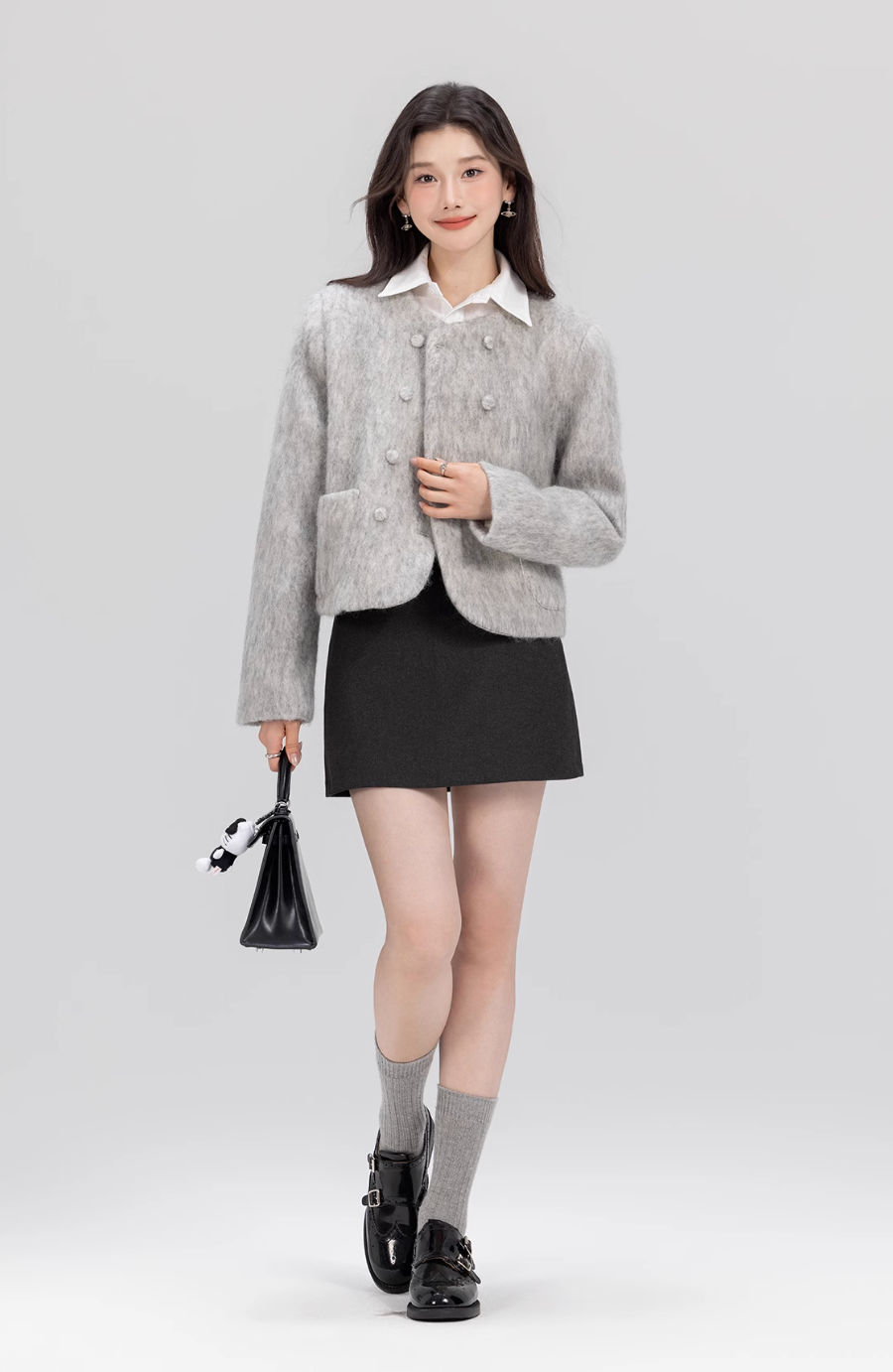 Light grey woolen short coat