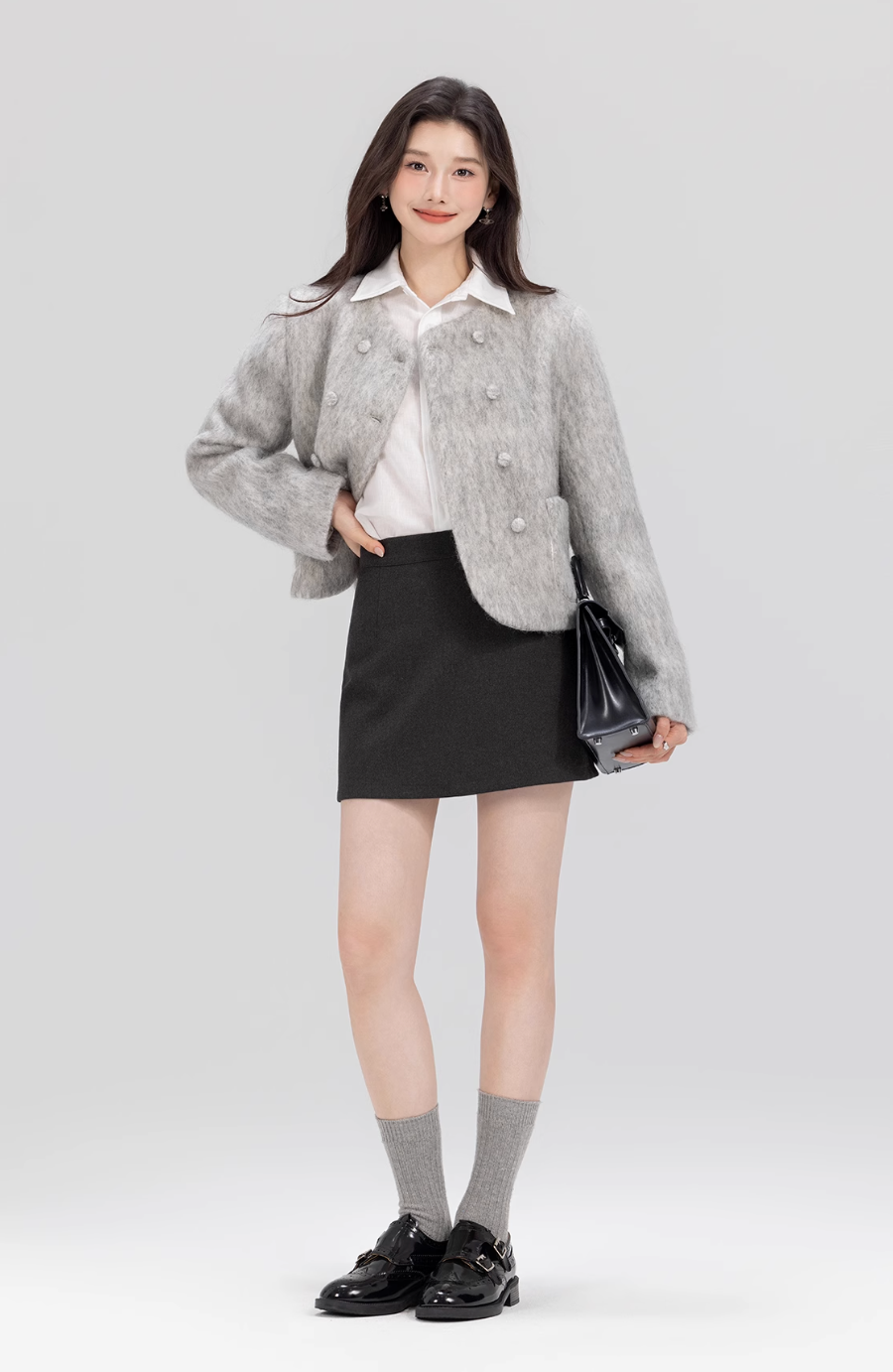 Light grey woolen short coat