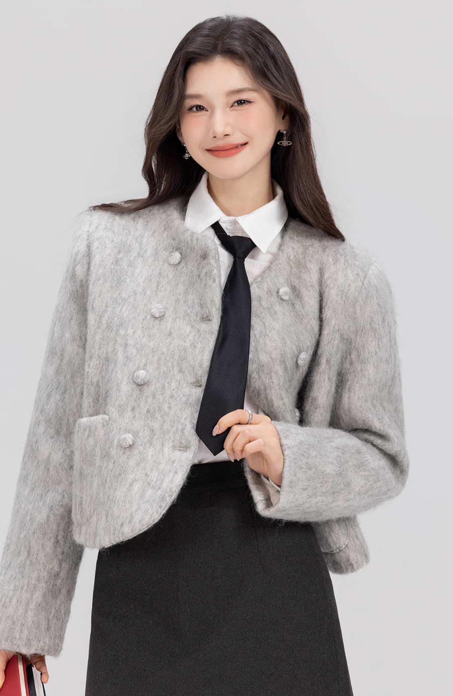 Light grey woolen short coat