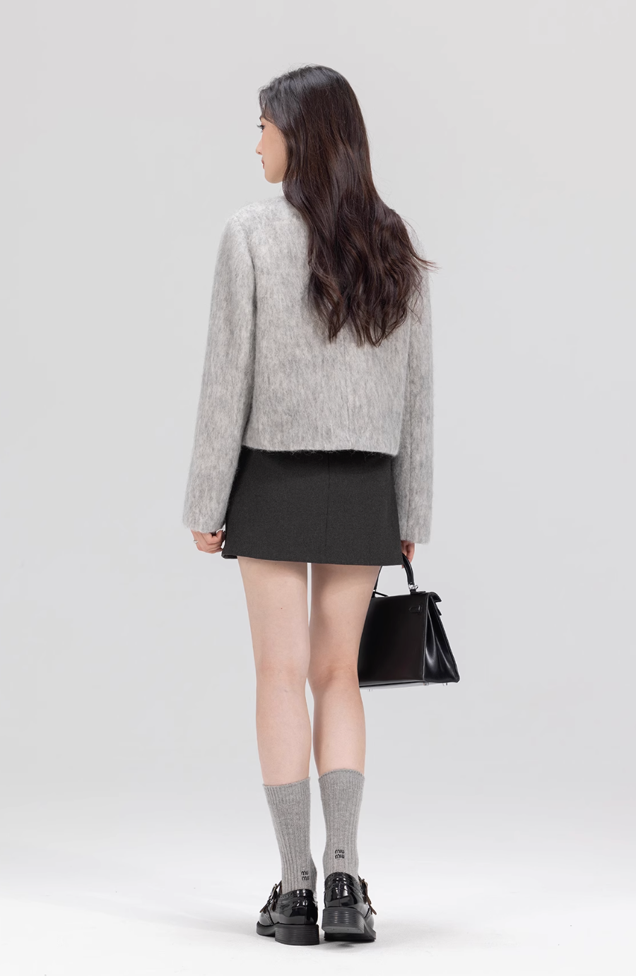 Light grey woolen short coat