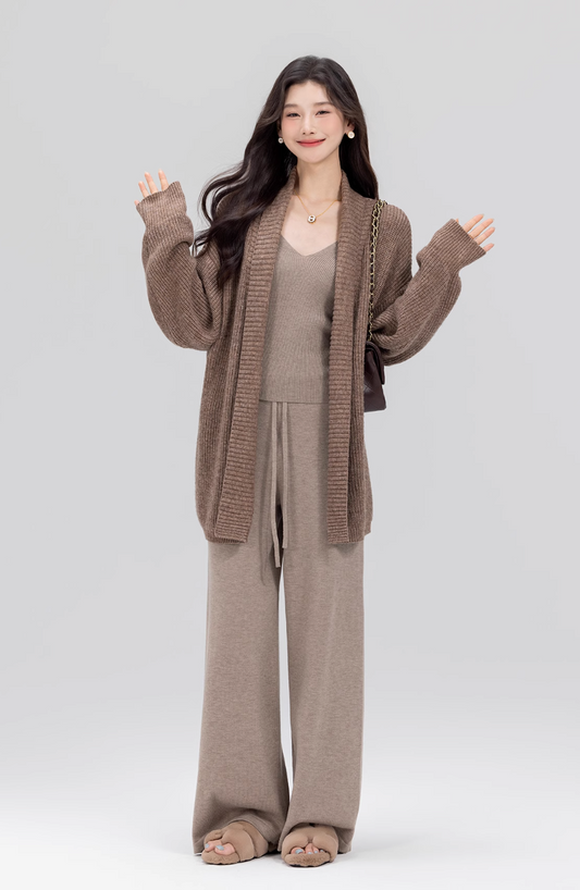 Knit khaki brown top and pants set