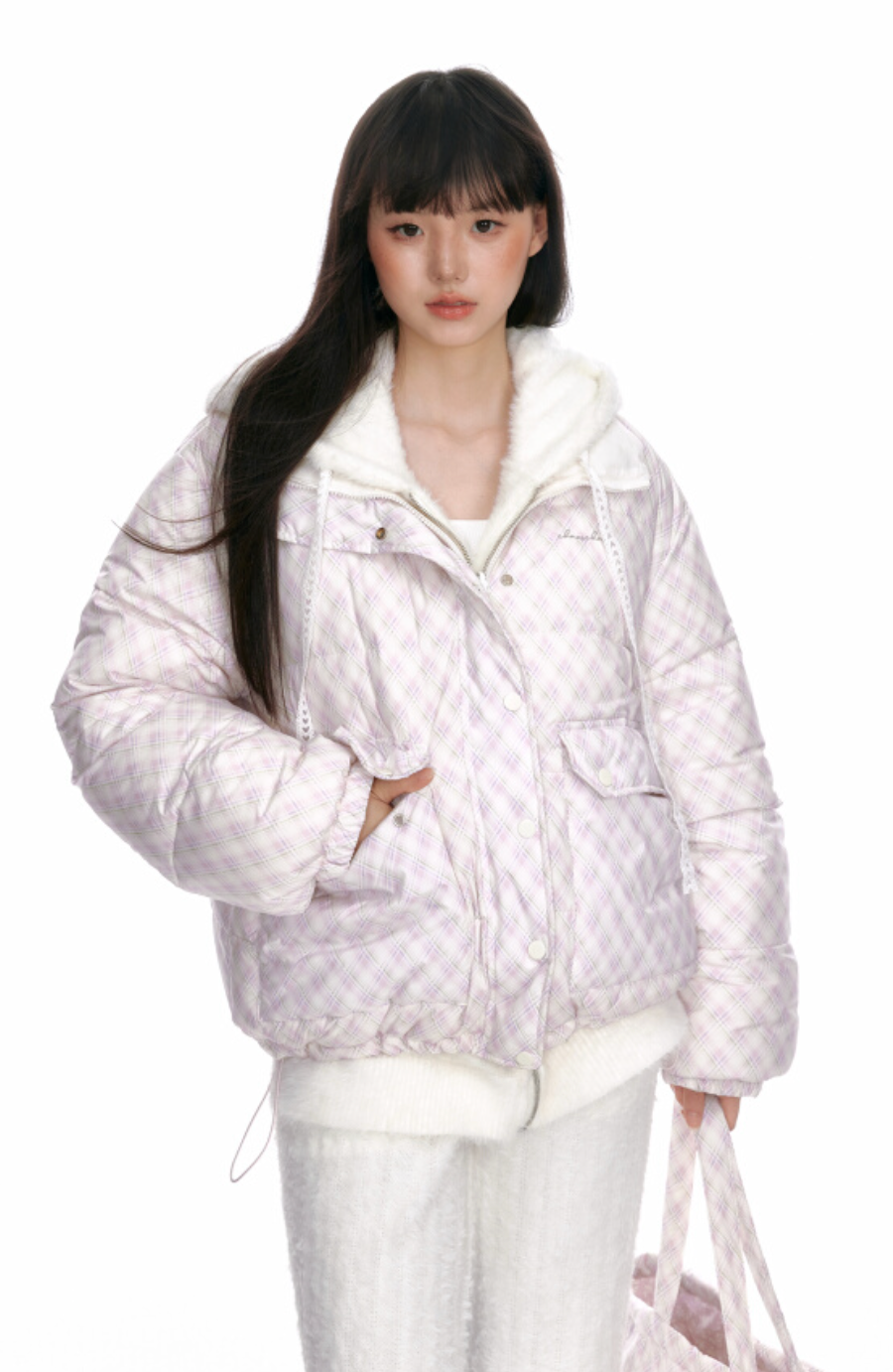 Pink or white reversible quilted jacket