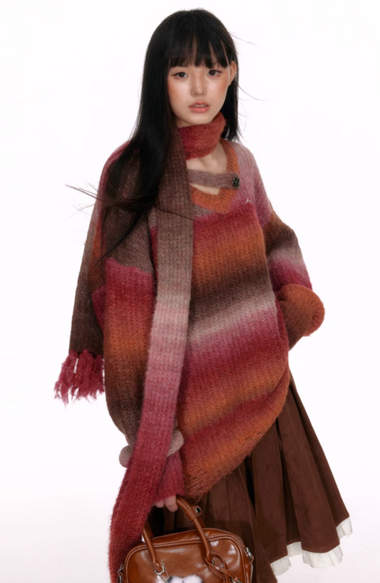 Multicolor sweater with scarf