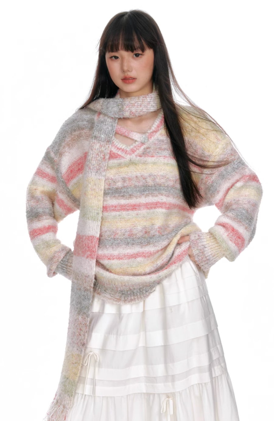 Multicolor sweater with scarf