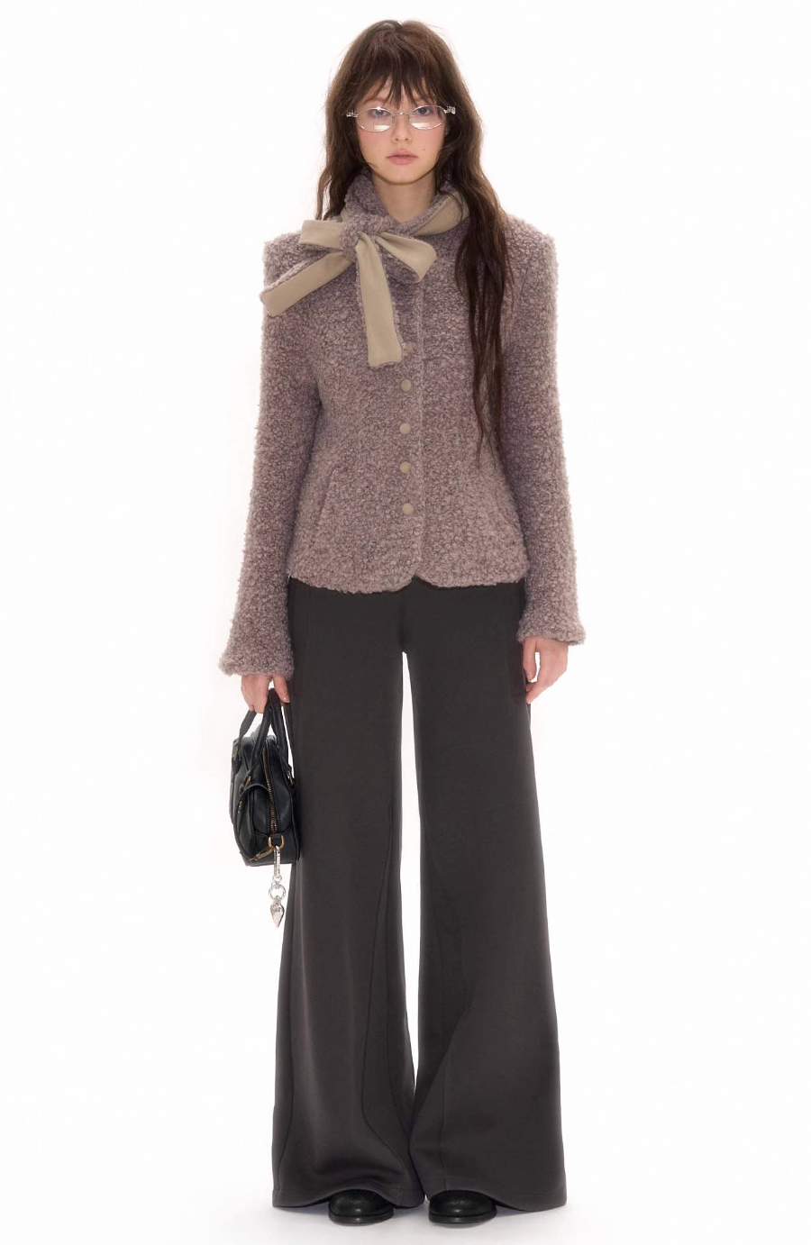 Wool jacket with detachable bow scarf