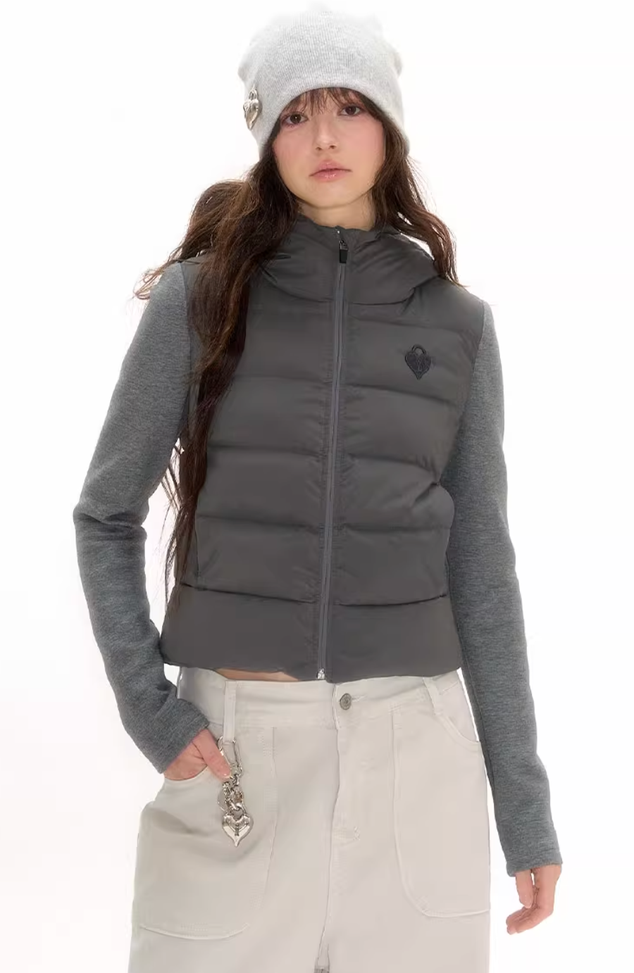 Grey duck down warming top