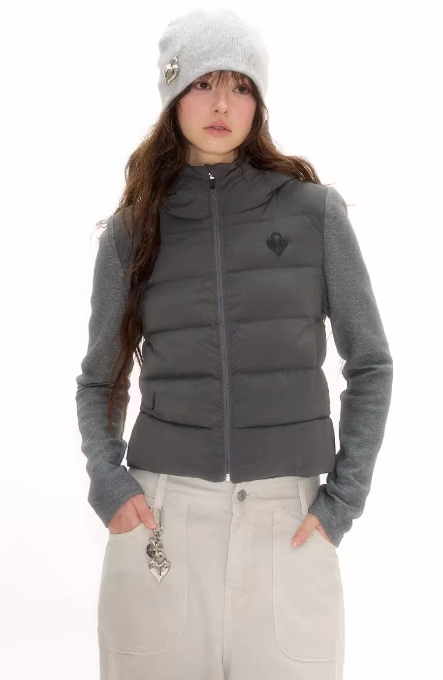 Grey duck down warming top