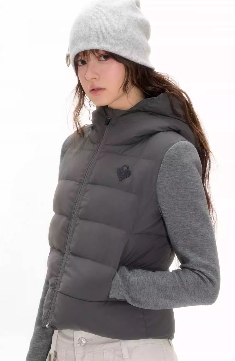 Grey duck down warming top