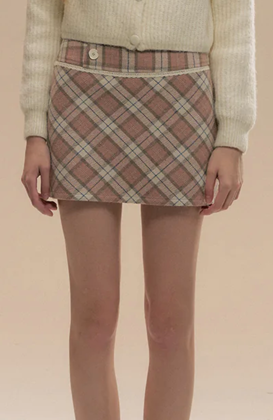 Pink plaid checked mini skirt