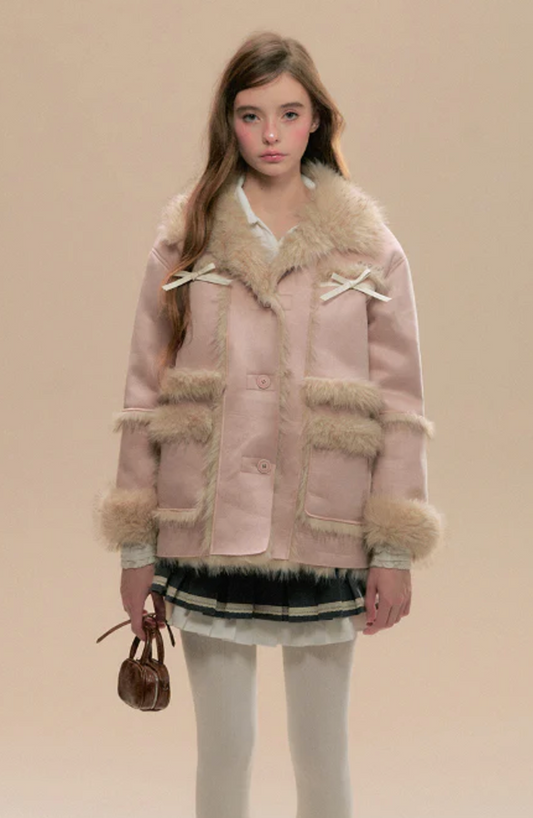 Pink faux fur coat