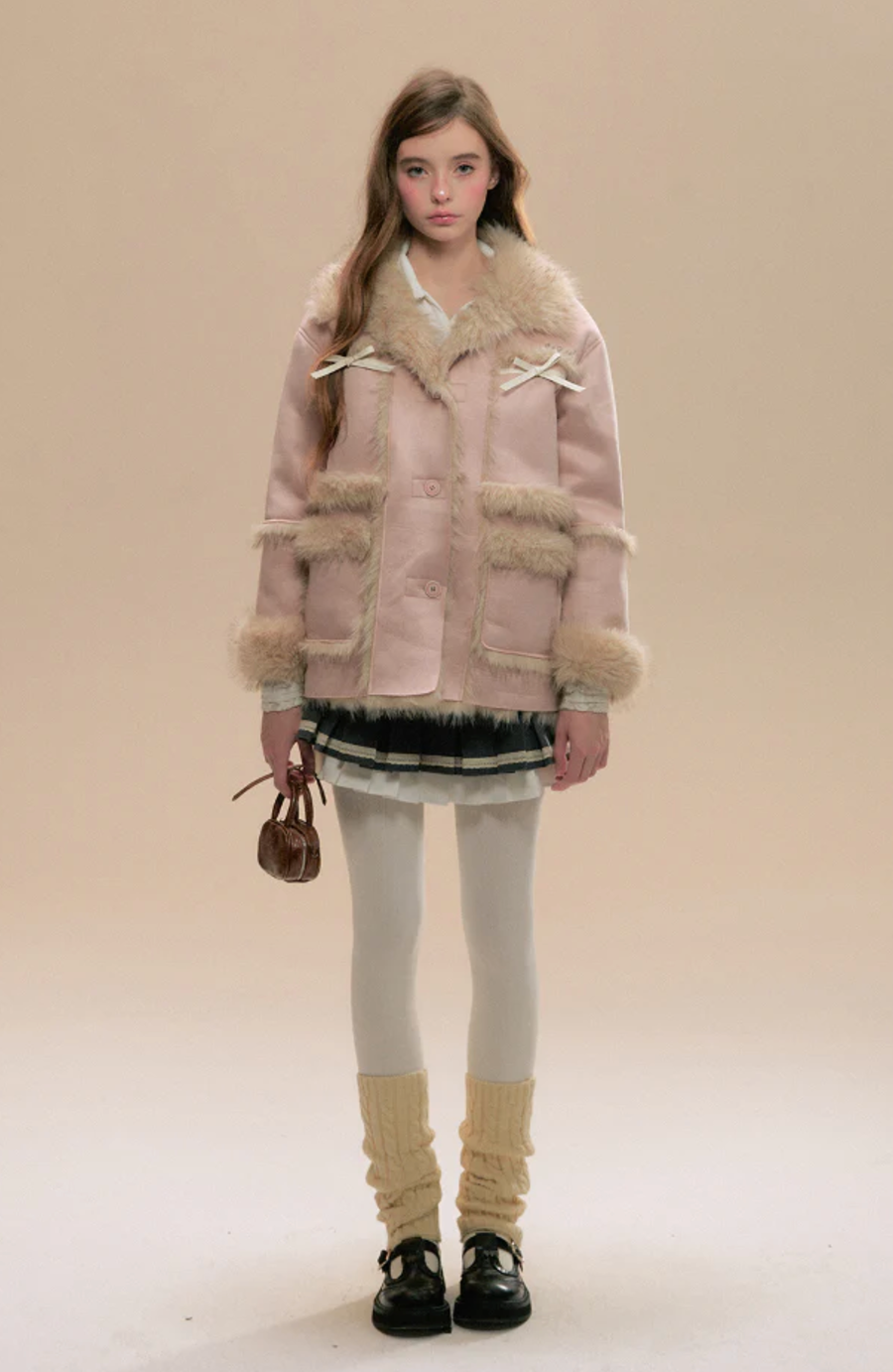 Pink faux fur coat