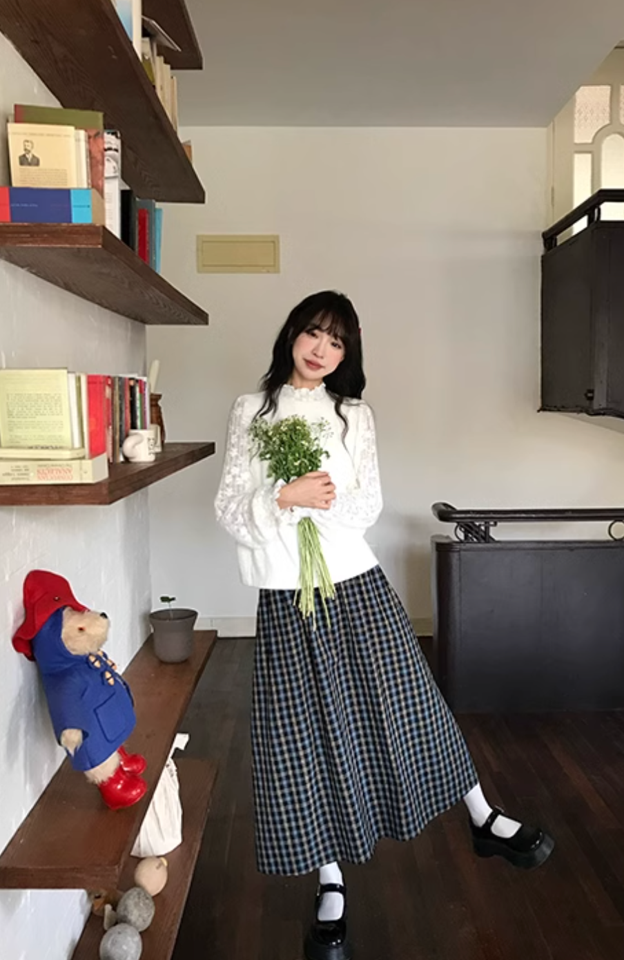 White ruffled blouse