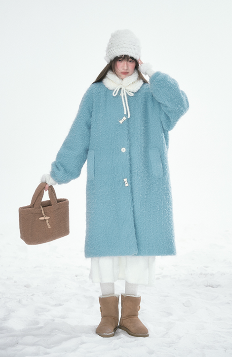 Blue midi quilted woolen coat