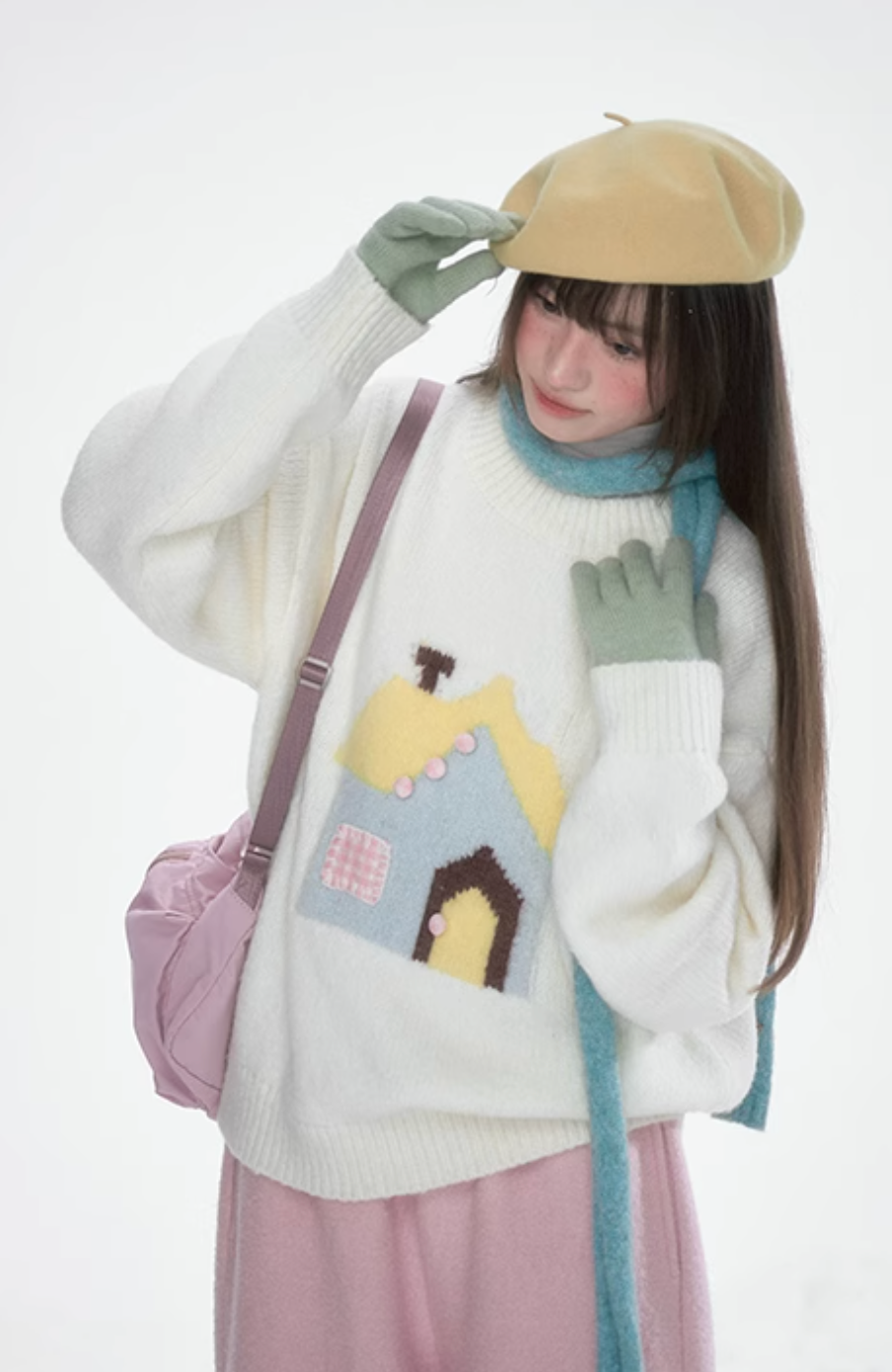 White knitted house sweater