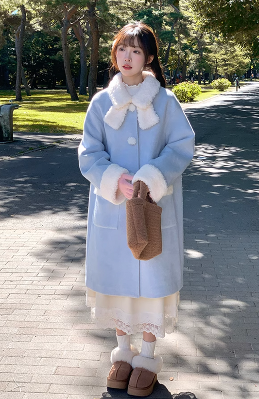 Blue bow tie collar coat