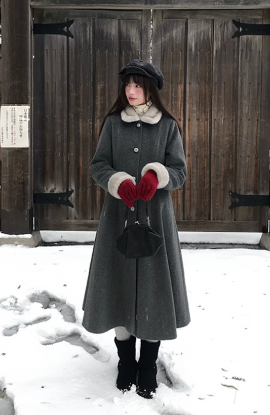 Long gray woolen coat