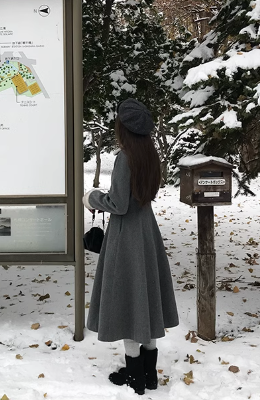 Long gray woolen coat