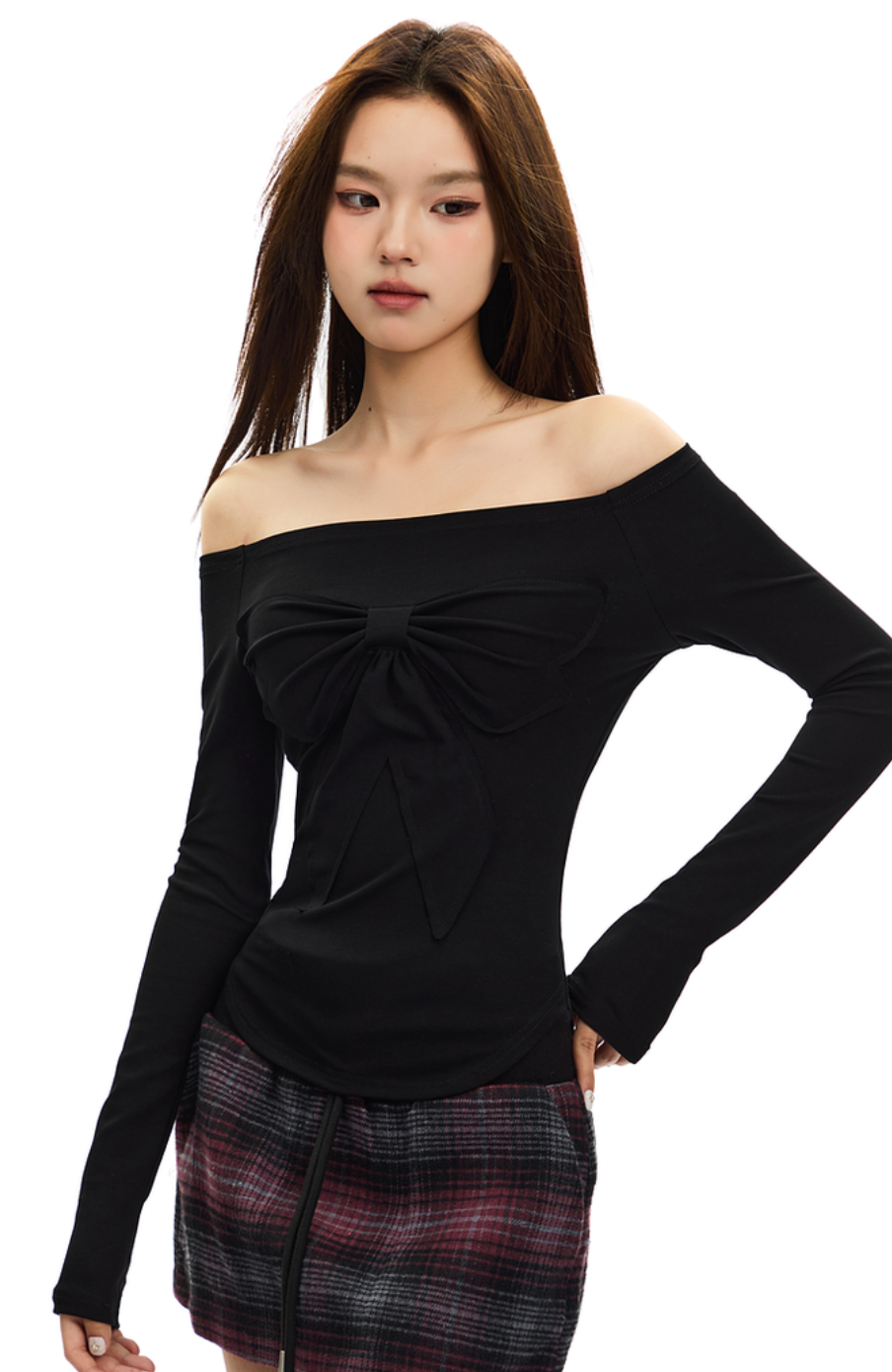 Bow tie off-shoulder long sleeve top