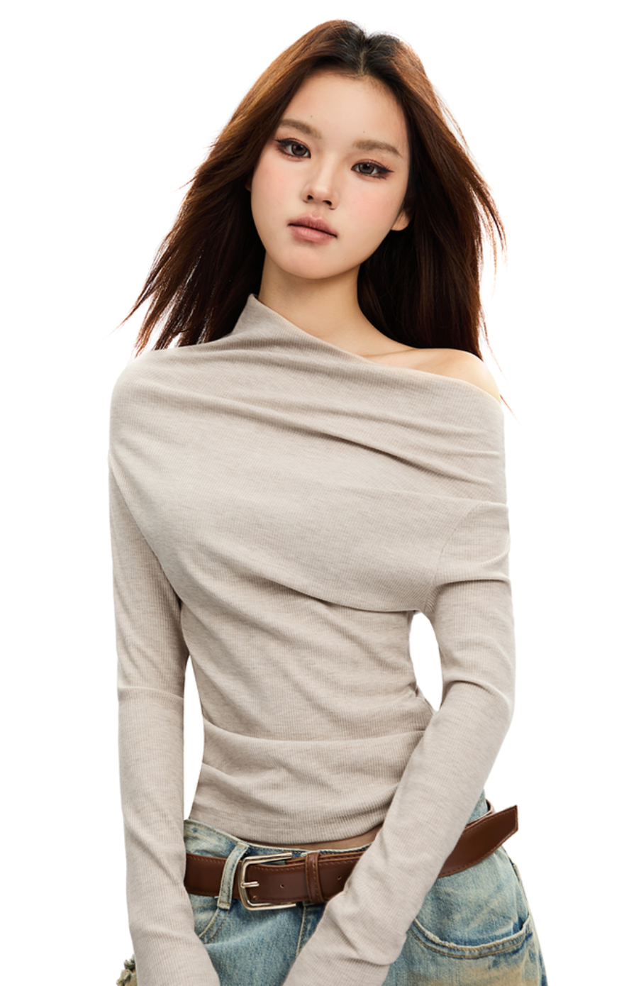 Off-shoulder asymmetrical long sleeve top