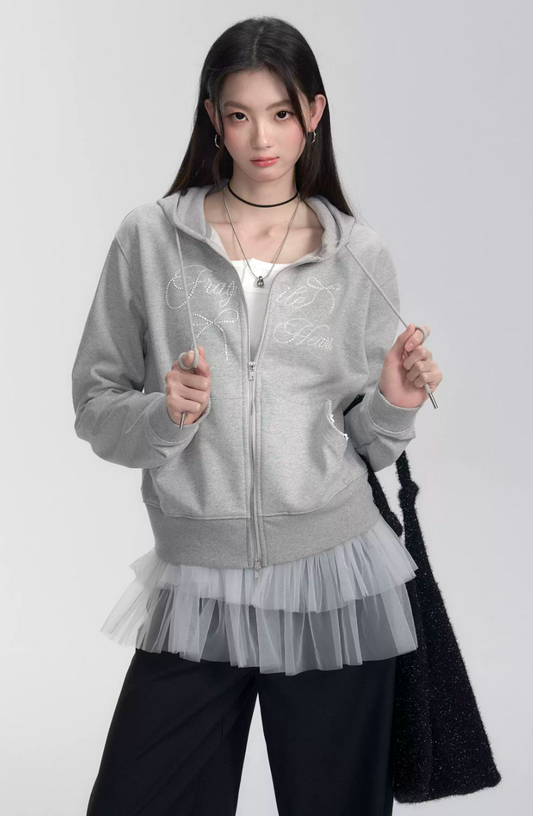 Fragile Heart gray hooded sweater jacket