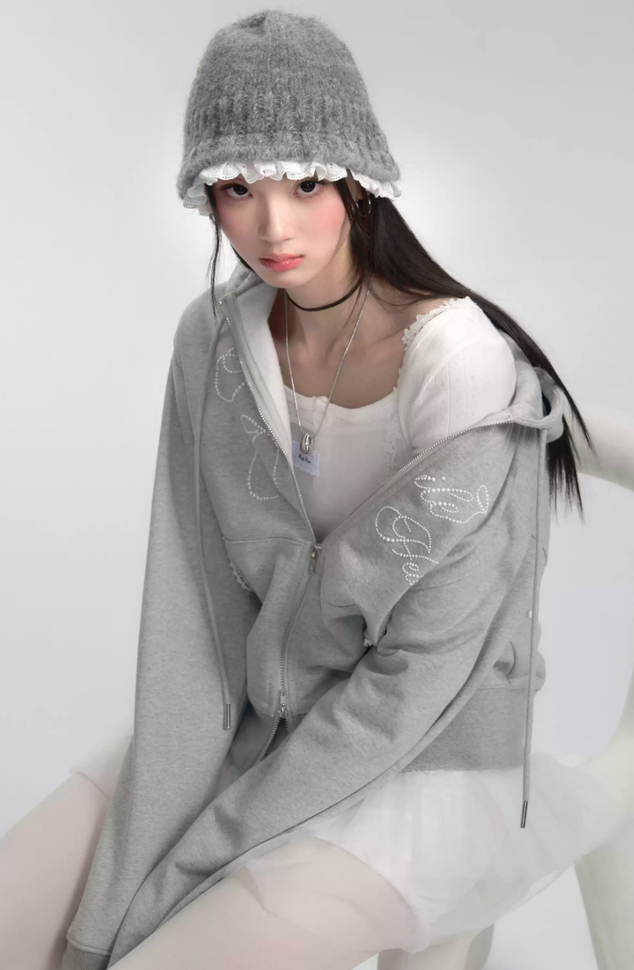 Fragile Heart gray hooded sweater jacket