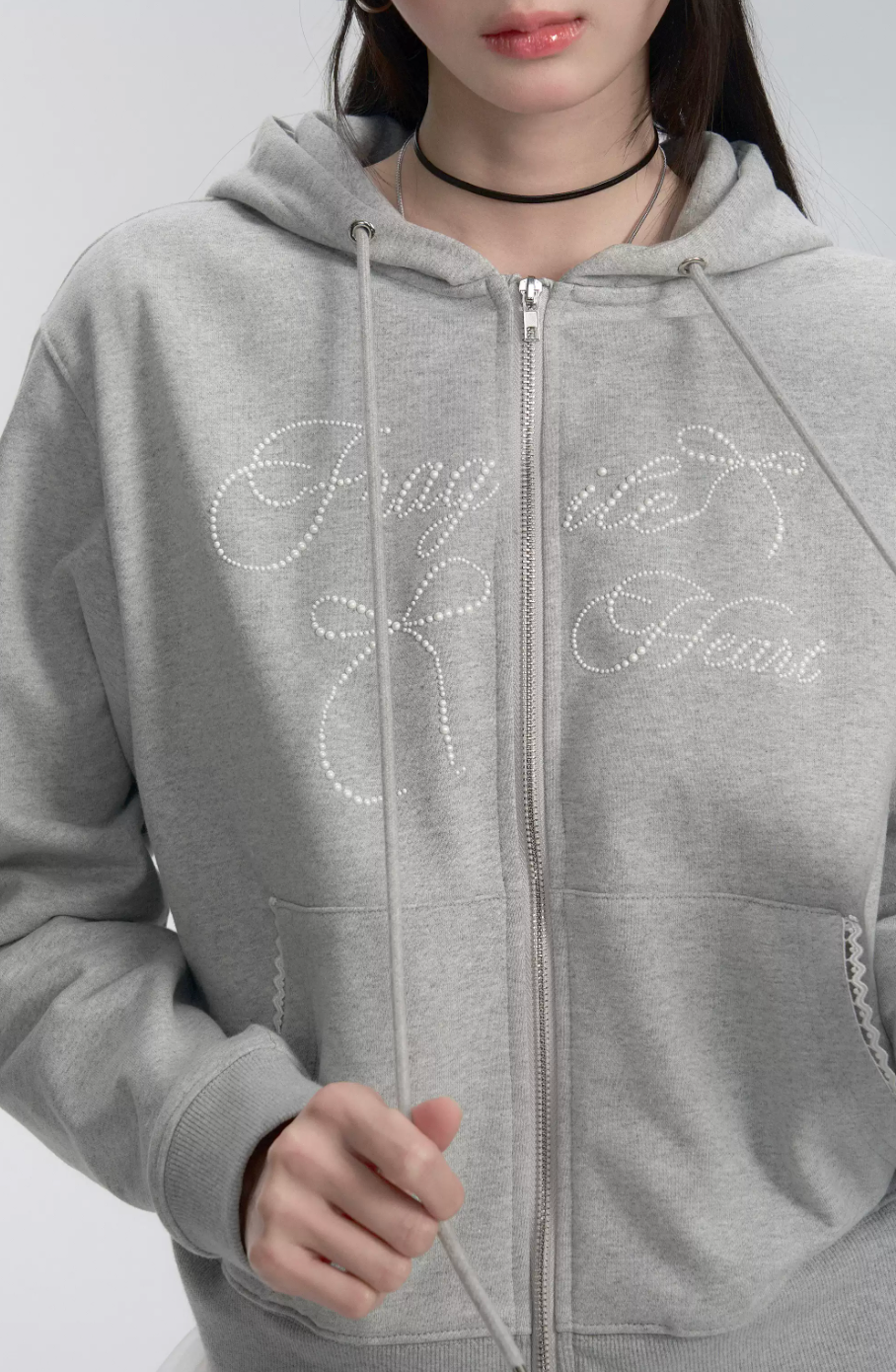 Fragile Heart gray hooded sweater jacket