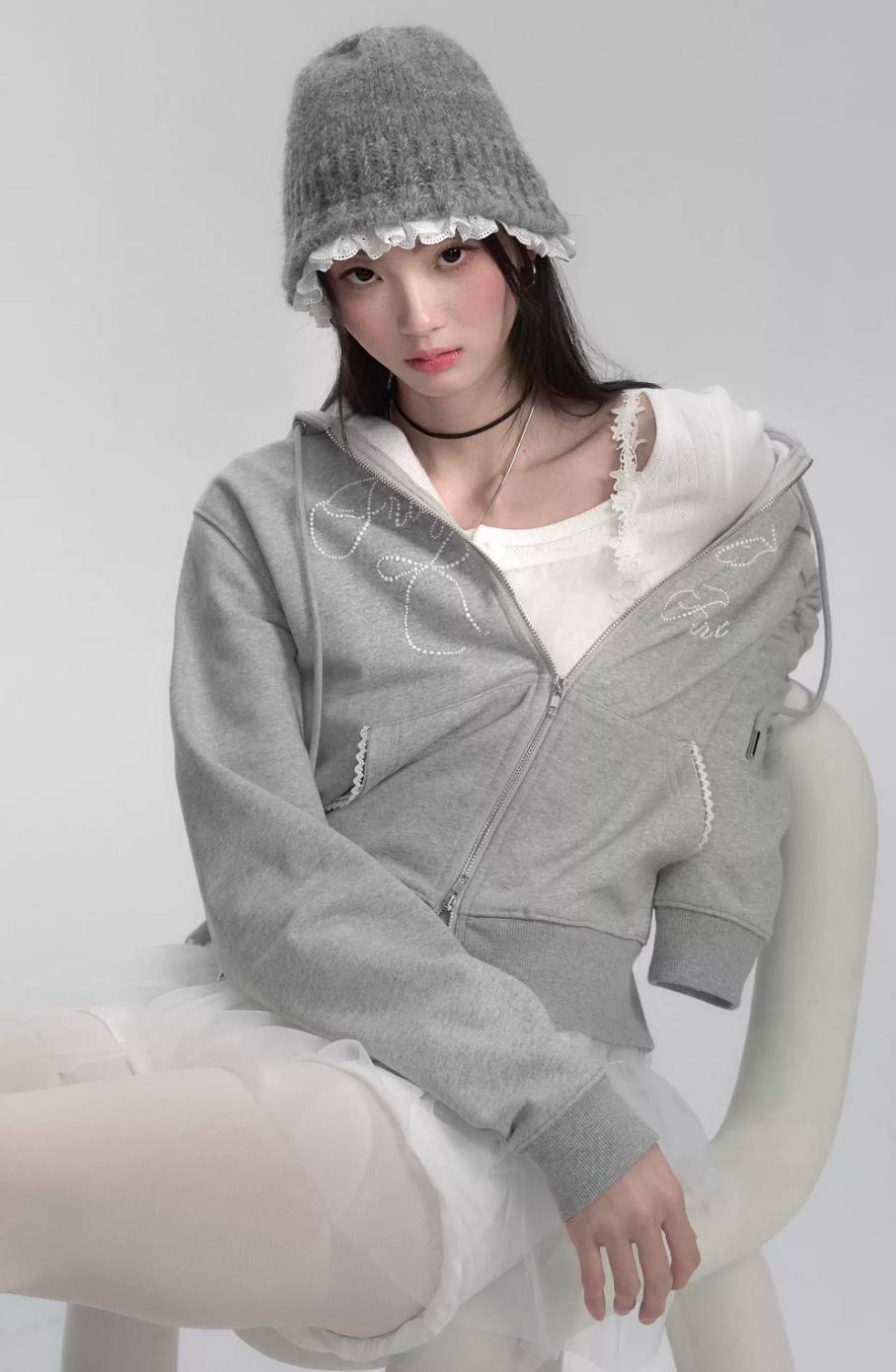 Fragile Heart gray hooded sweater jacket