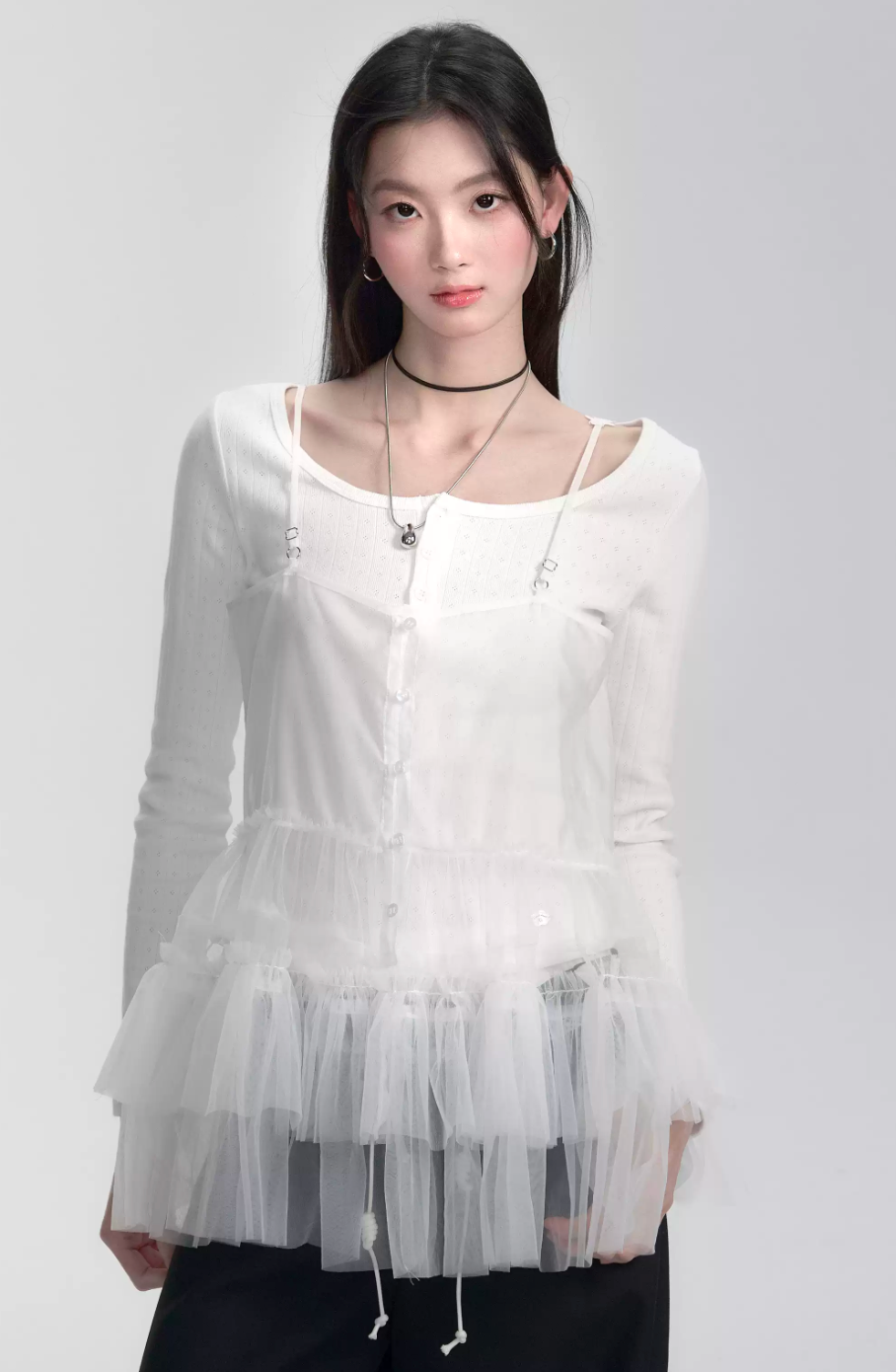 Ballet style double-layered patchwork suspender top