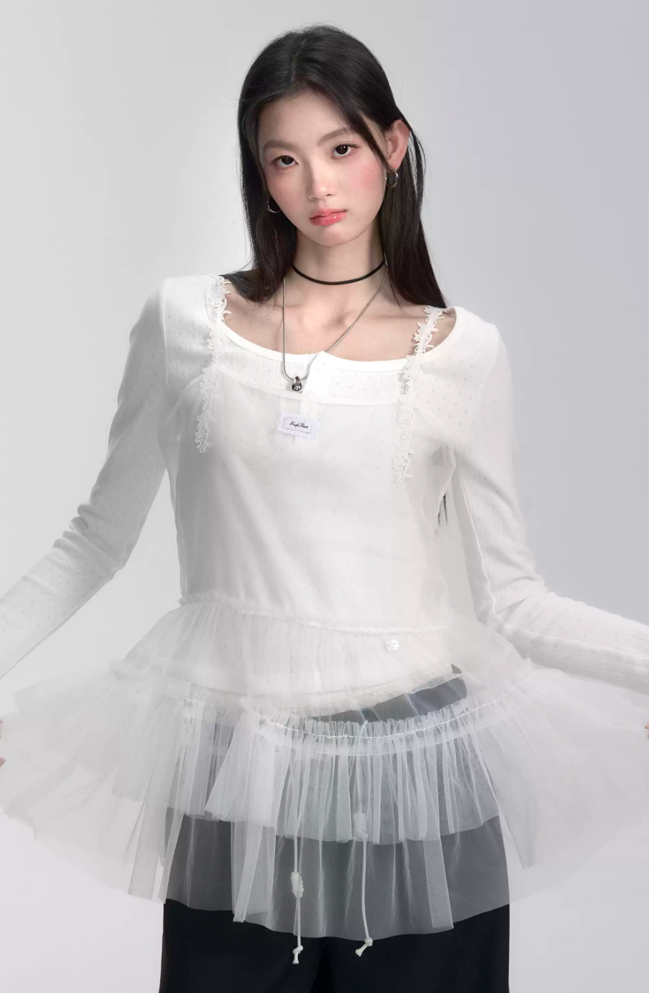 Ballet style double-layered patchwork suspender top