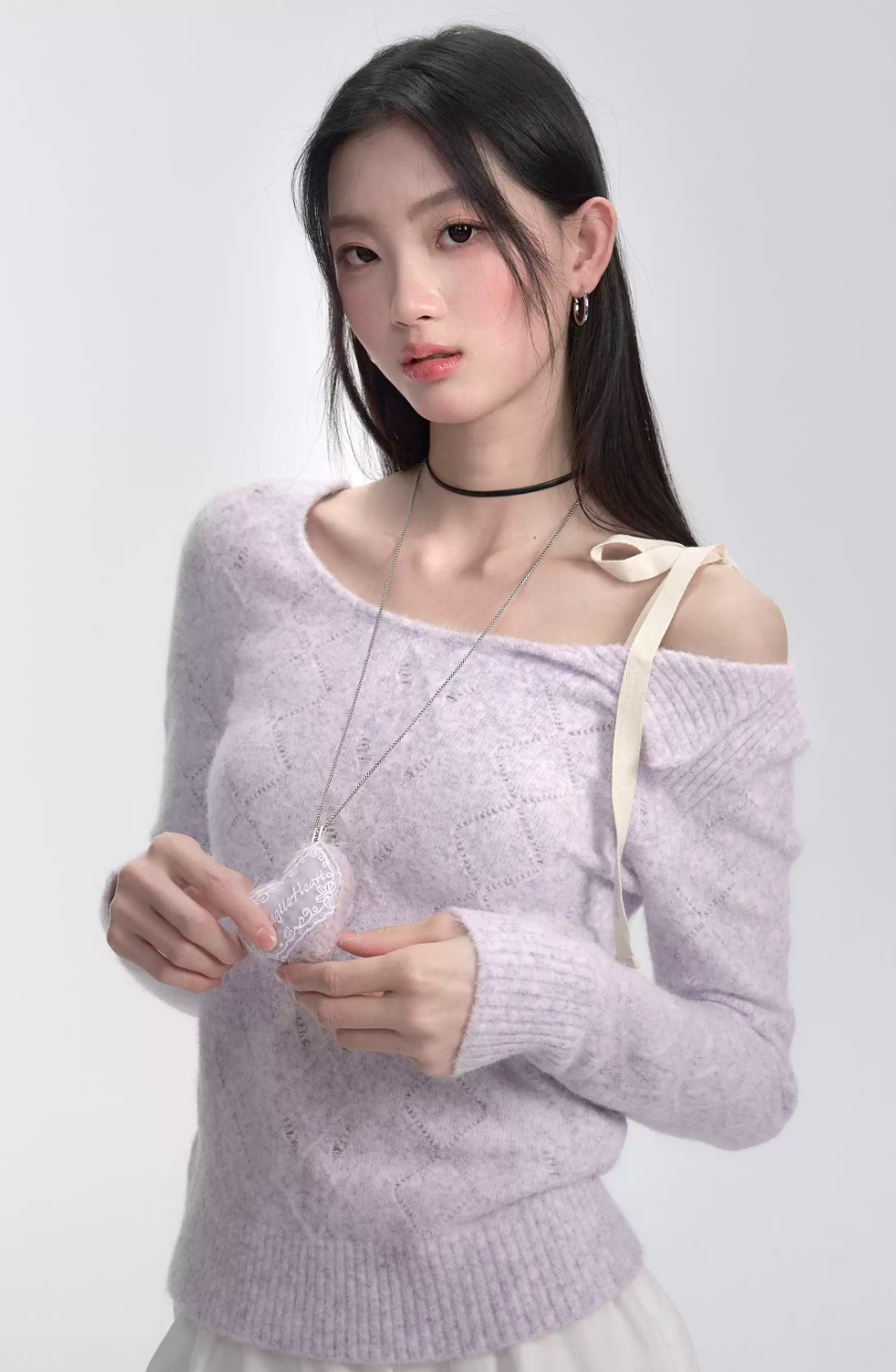 Taro purple off-shoulder knitted top