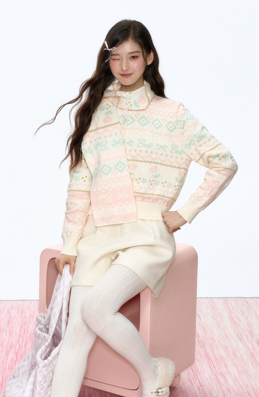 Pastel print winter sweater