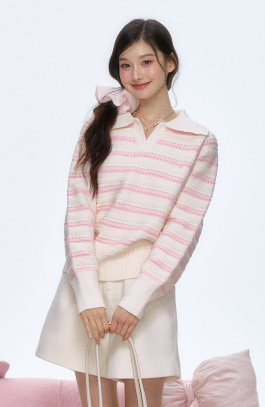 Striped collar polo sweater